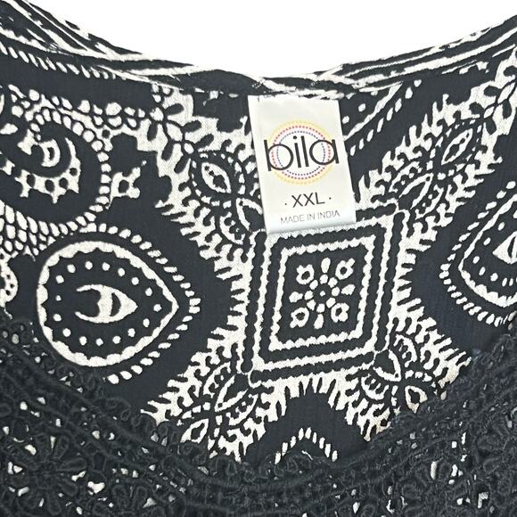 Bila Size XXL Black White Print Farah Boho Dress Handkerchief Hem Crochet Neck - Picture 9 of 9
